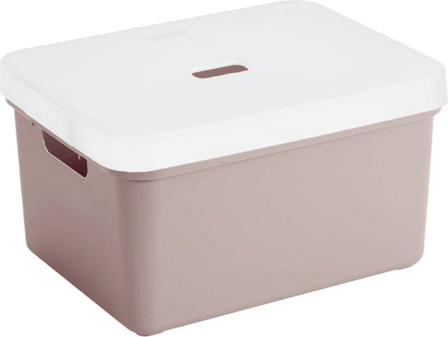 Sunware opbergbox mand kist van 32 liter oud roze kunststof met transparante deksel 45 x 35 x 24 cm