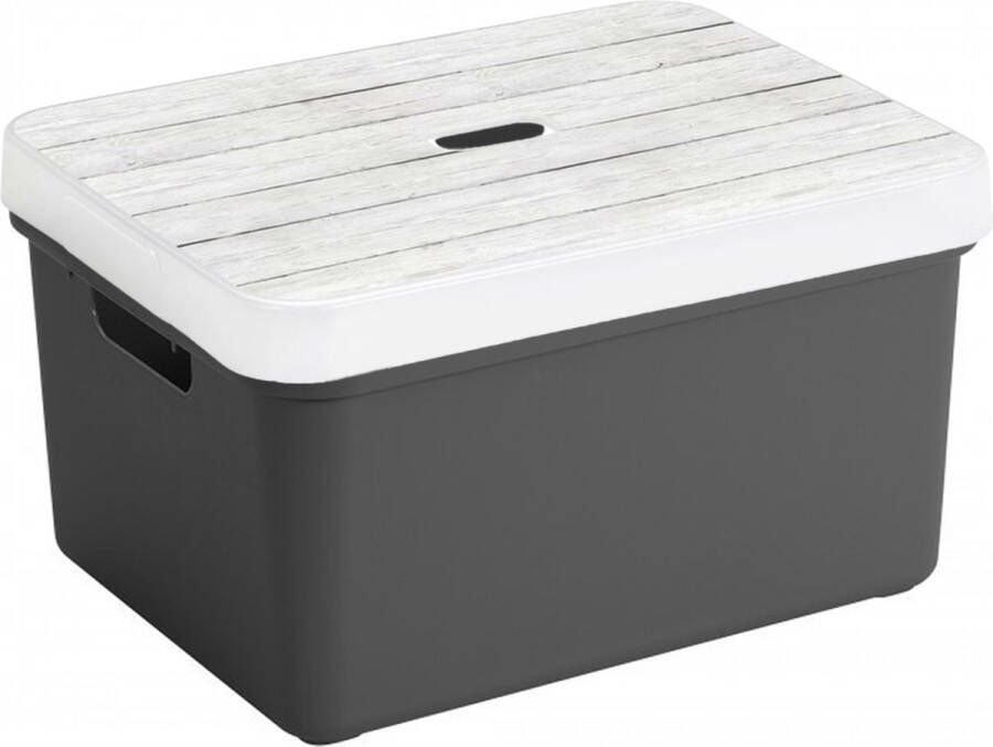 Sunware Opbergbox opbergmand antraciet 32 liter kunststof met deksel Opbergbox