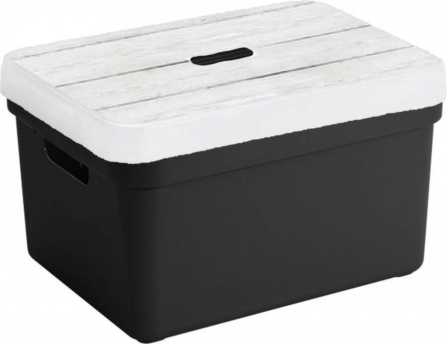 Sunware Opbergbox opbergmand zwart 32 liter kunststof met deksel Opbergbox