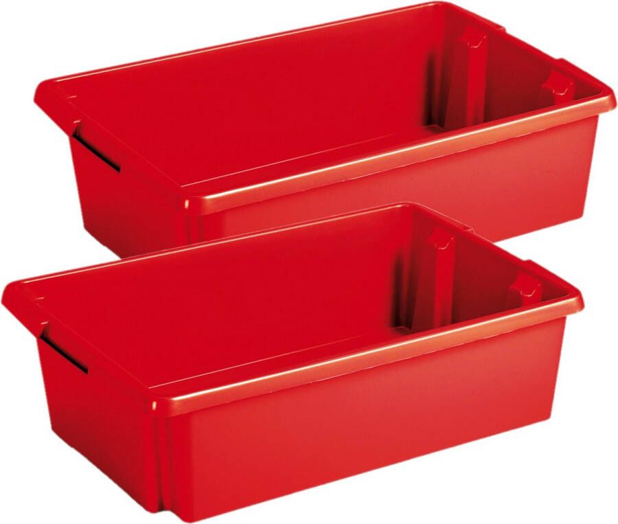 Sunware Opslagbox 2 stuks kunststof 30 liter rood 59 x 39 x 17 cm Opbergbox