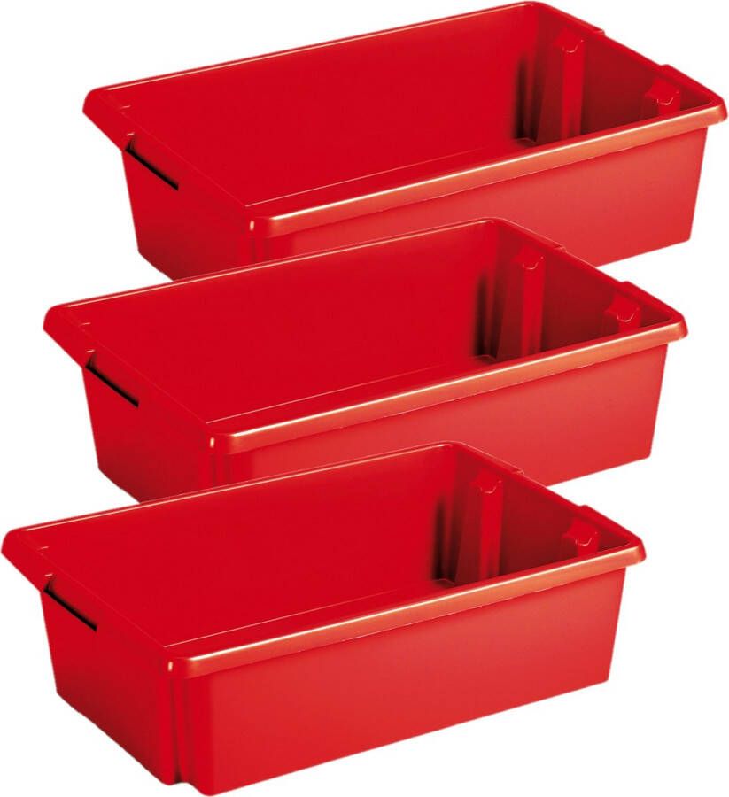 Sunware Opslagbox 3 stuks kunststof 30 liter rood 59 x 39 x 17 cm