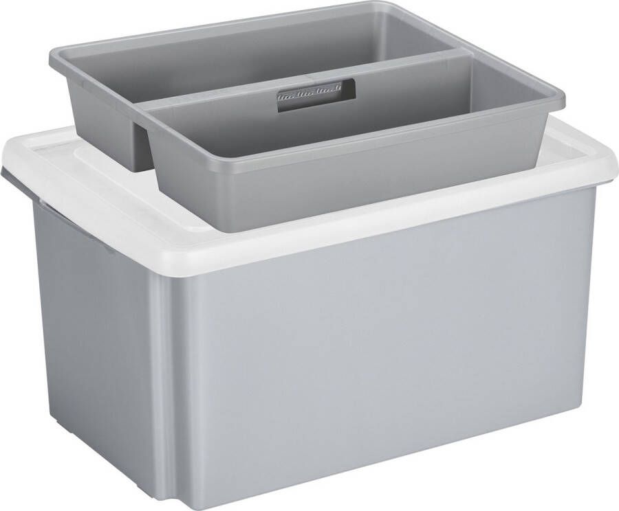 Sunware opslagbox kunststof 51 liter grijs 59 x 39 x 29 cm met deksel en organiser tray Opbergbox