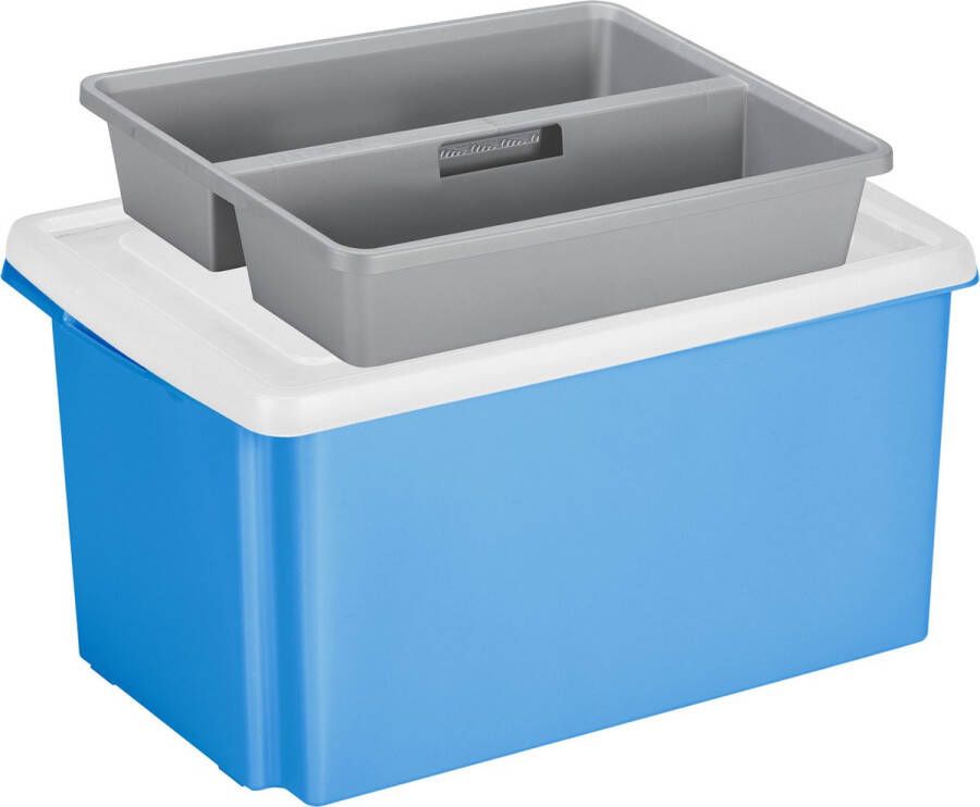 Sunware opslagbox kunststof 51 liter blauw 59 x 39 x 29 cm met deksel en organiser tray Opbergbox