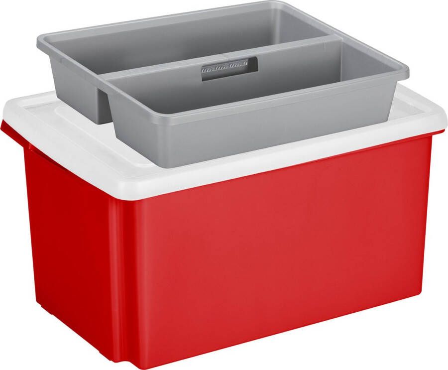 Sunware opslagbox kunststof 51 liter rood 59 x 39 x 29 cm met deksel en organiser tray Opbergbox