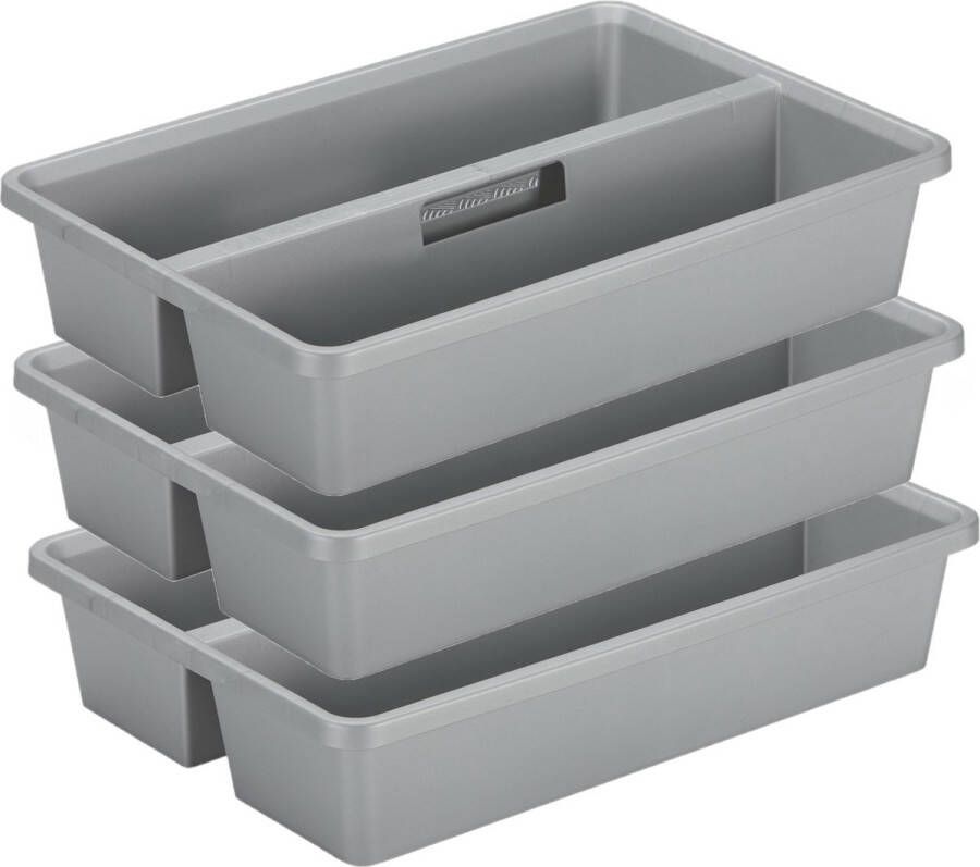 Sunware organiser 3 stuks kunststof 50 x 33 cm grijs 2 vakken