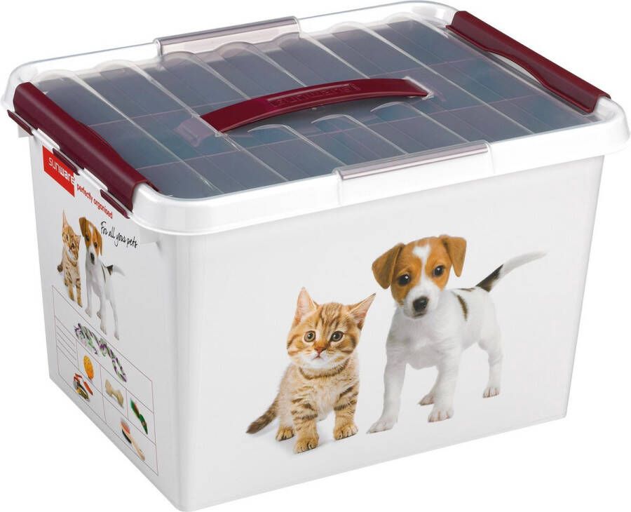 Sunware Q-line huisdieren opbergbox met inzet 22L wit bordeaux 40 x 30 x 26 cm