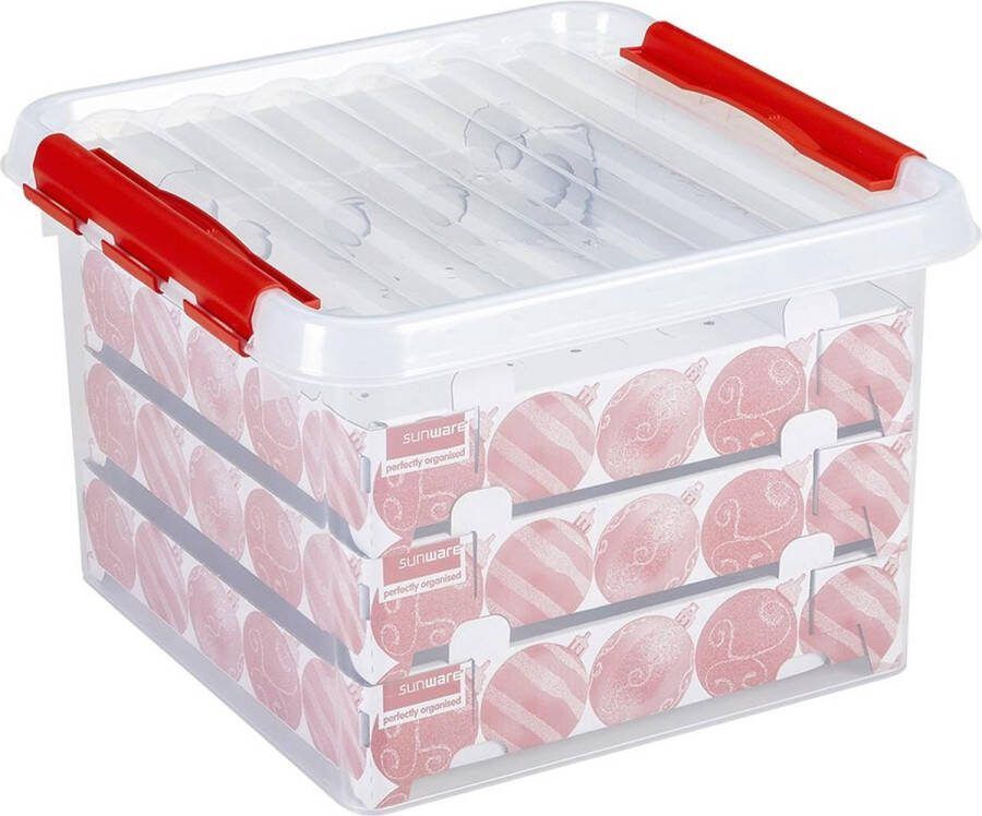 Sunware Q-line Kerstballen Opbergbox 26L Trays voor 75 kerstballen Transparant rood
