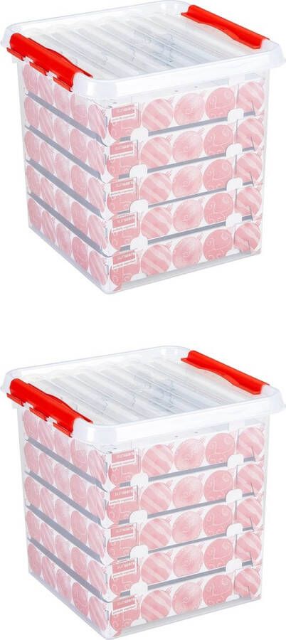 Sunware Q-line Kerstballen Opbergbox 38L Set van 2 Trays voor 125 kerstballen Transparant rood