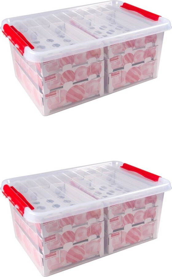 Sunware Q-line Kerstballen Opbergbox 45L Set van 2 Trays voor 98 kerstballen Transparant rood