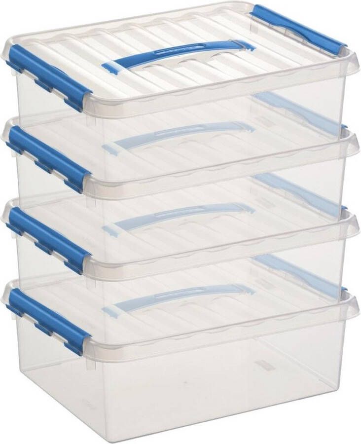Sunware Q-Line opberg boxen opbergdozen 10 liter 38 x 30 x 12 cm kunststof A4 formaat opslagbox Opbergbak kunststof transparant blauw