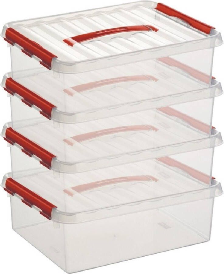 Sunware Q-Line opberg boxen opbergdozen 10 liter 40 x 30 x 11 cm kunststof A4 formaat opslagbox Opbergbak kunststof transparant rood
