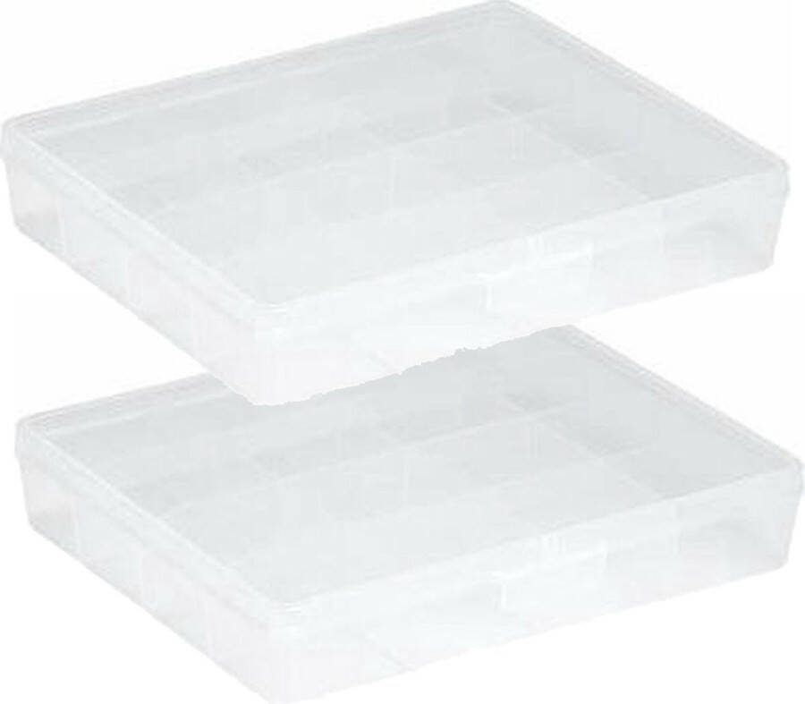 Sunware Q-LINE Opberg box opbergdoos 2x 16 vaks transparant kunststof 29 5 x 24 5 x 5 cm