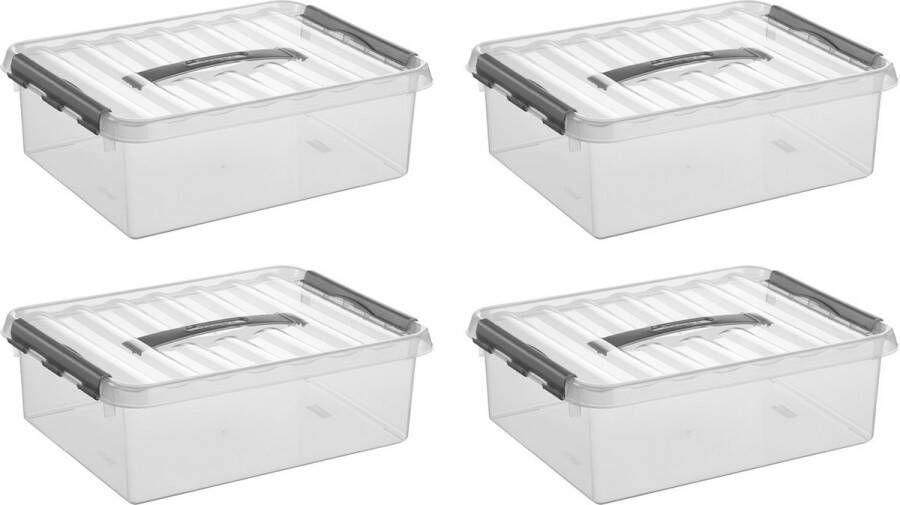 Sunware Q-line Opbergbox Transparant grijs 10 Liter Set Van 4 Stuks