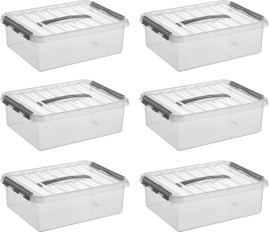 Sunware Q-line Opbergbox Transparant grijs 10 Liter Set Van 6 Stuks