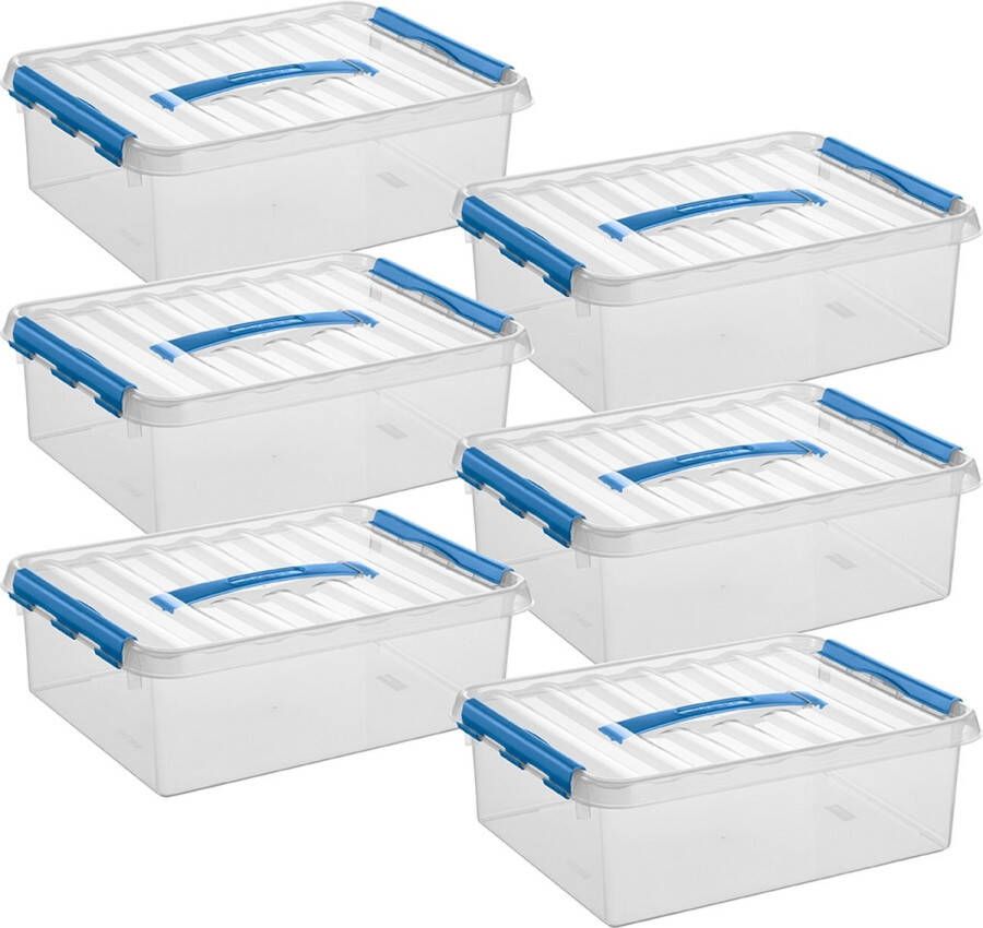Sunware Q-line opbergbox 10L transparant blauw Set van 6