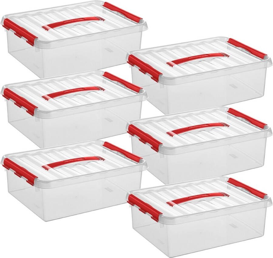 Sunware Q-line opbergbox 10L transparant rood Set van 6