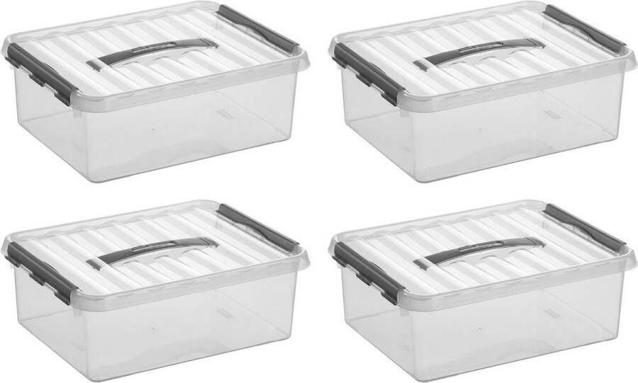Sunware Q-line Opbergbox Transparant Grijs 12 liter Set van 4 stuks