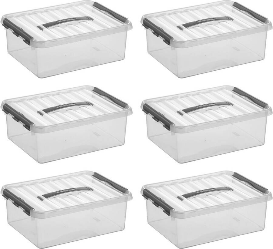 Sunware Q-line opbergbox 12L Set van 6 Transparant grijs