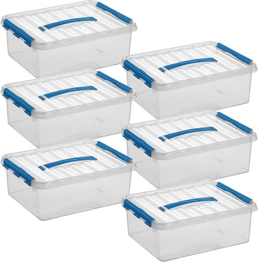 Sunware Q-line opbergbox 12L transparant blauw Set van 6