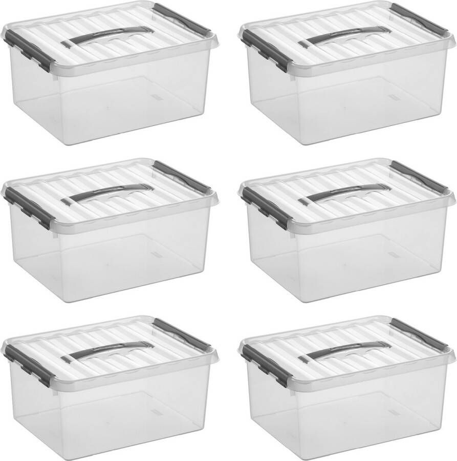 Sunware Q-line Opbergbox Transparant grijs 15 Liter Set Van 6 Stuks