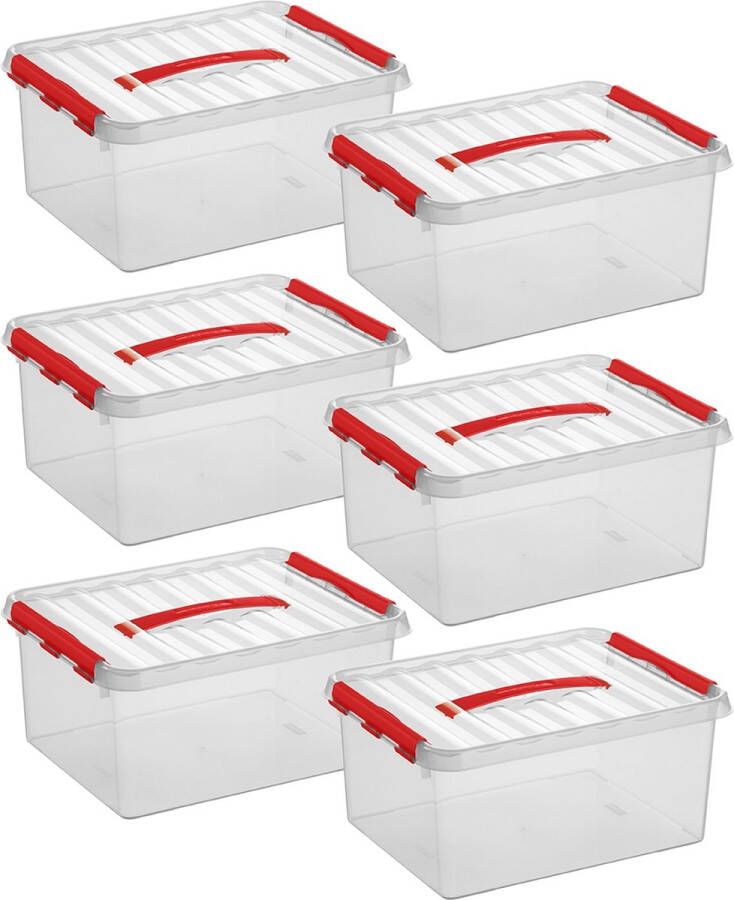 Sunware Q-line opbergbox 15L transparant rood Set van 6