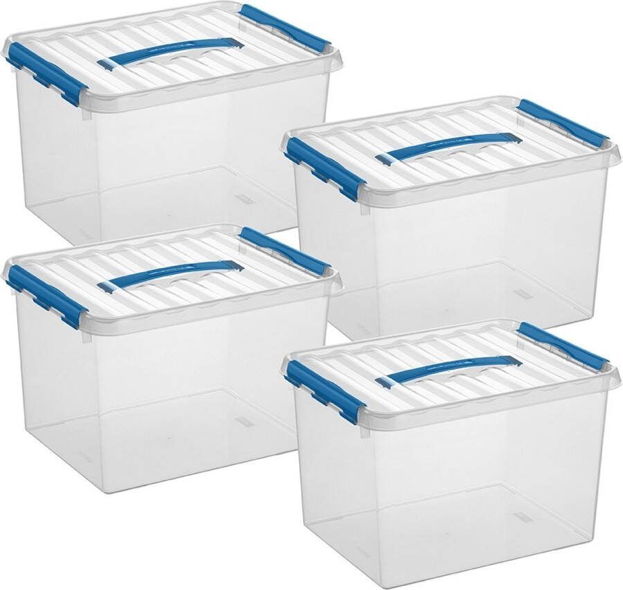 Sunware Q-line opbergbox 22L transparant blauw Set van 4