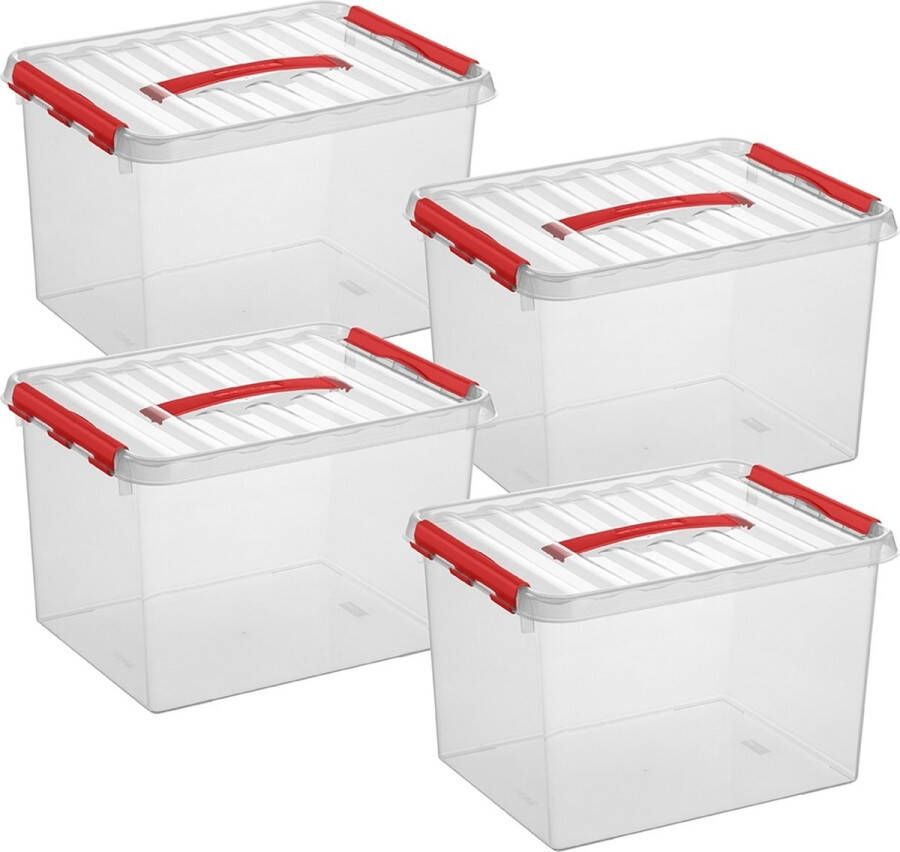 Sunware Q-line opbergbox 22L transparant rood Set van 4