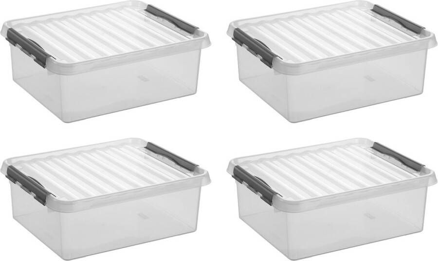 Sunware Q-line opbergbox 25L Set van 4 Transparant grijs