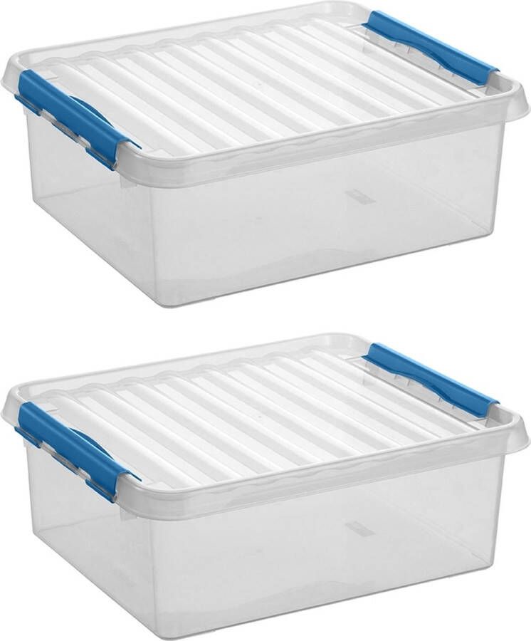 Sunware Q-line opbergbox 25L transparant blauw Set van 2