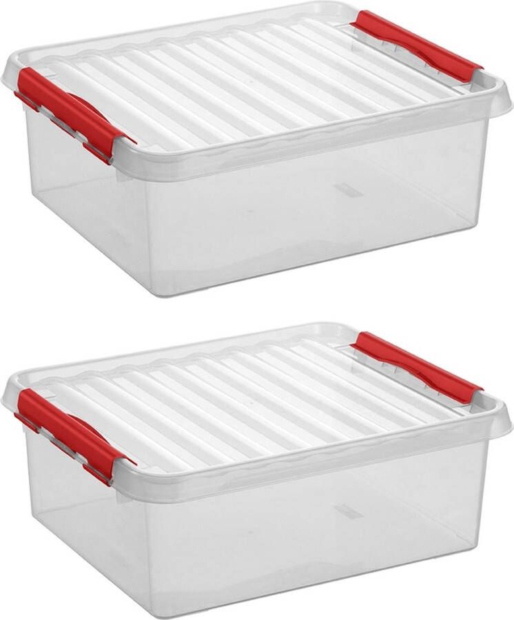 Sunware Q-line opbergbox 25L transparant rood Set van 2