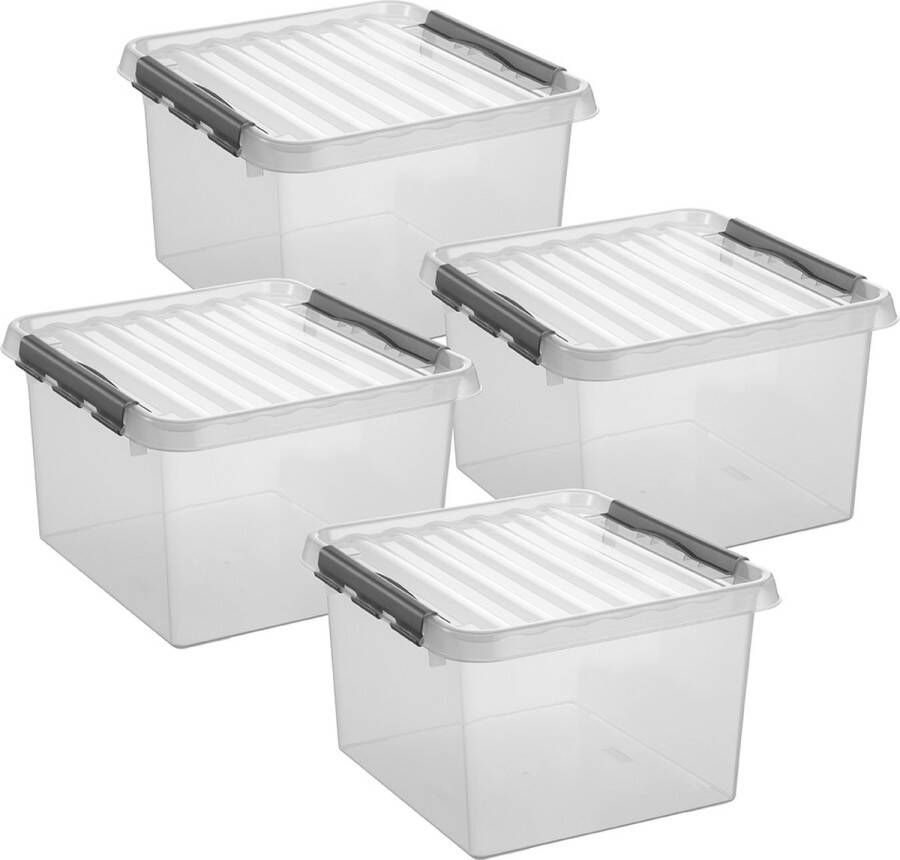 Sunware Q-line opbergbox 26L transparant metaal Set van 4
