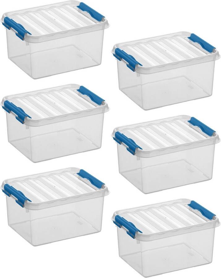 Sunware Q-line opbergbox 2L transparant blauw Set van 6