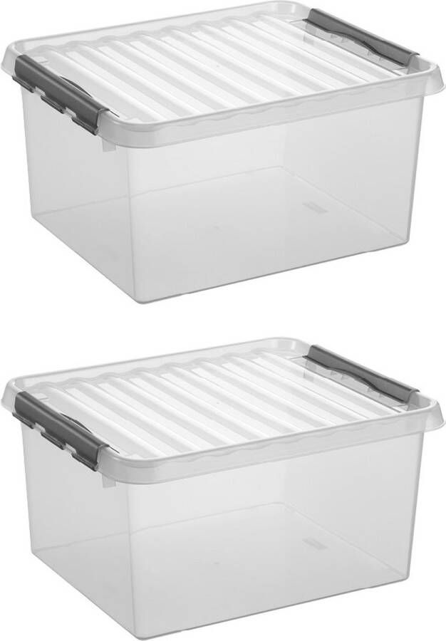 Sunware Q-line Opbergbox Transparant Grijs 36 liter Set van 2 stuks