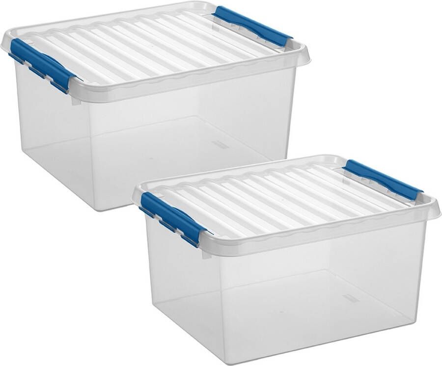 Sunware Q-line opbergbox 36L transparant blauw Set van 2