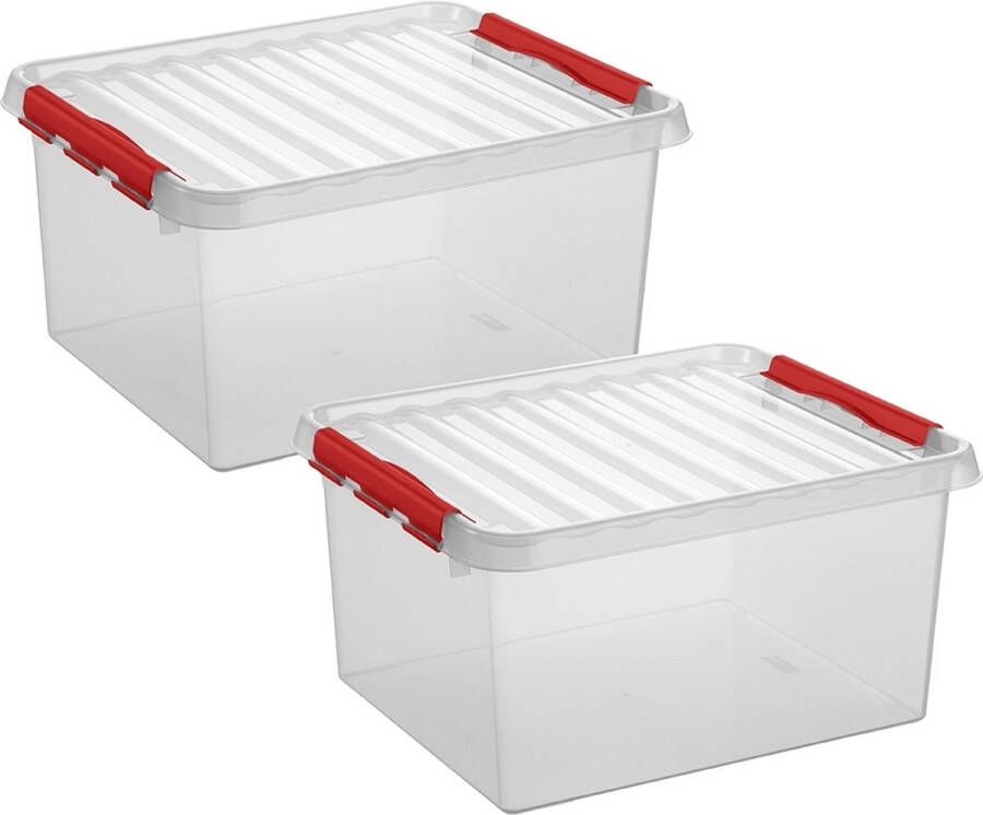 Sunware Q-line opbergbox 36L transparant rood Set van 2
