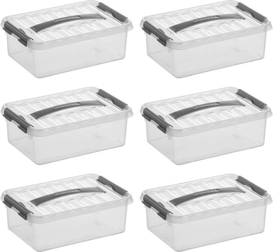 Sunware Q-line opbergbox 4L Set van 6 Transparant grijs