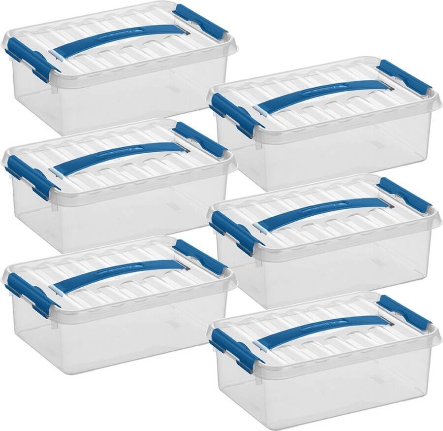 Sunware Q-line opbergbox 4L transparant blauw Set van 6