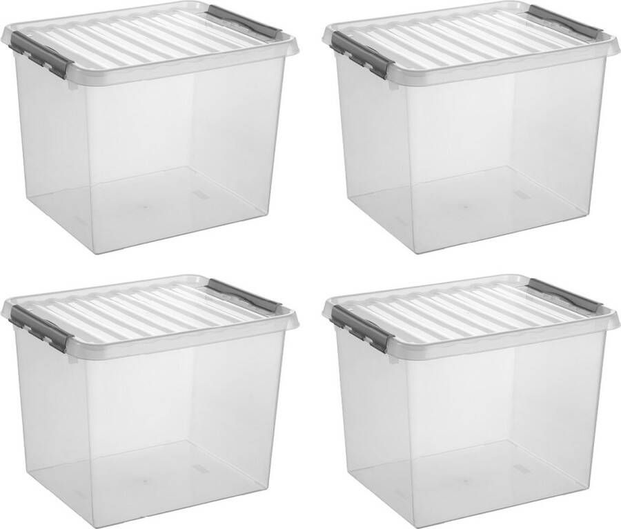 Sunware Q-line Opbergbox Transparant Grijs 52 liter Set van 4 stuks