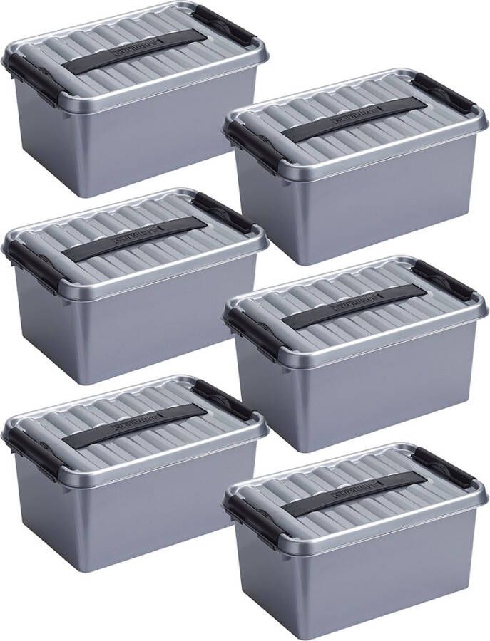Sunware Q-line opbergbox 6L metaal zwart Set van 6