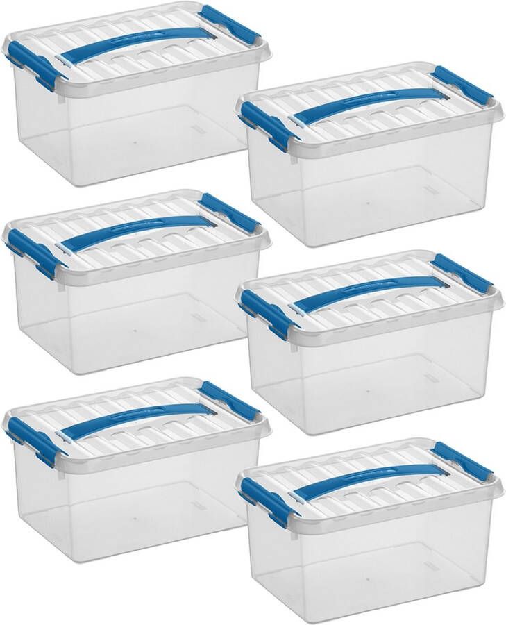 Sunware Q-line opbergbox 6L transparant blauw Set van 6