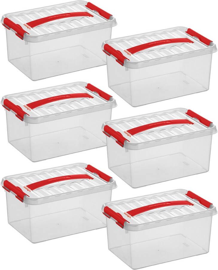 Sunware Q-line opbergbox 6L transparant rood Set van 6