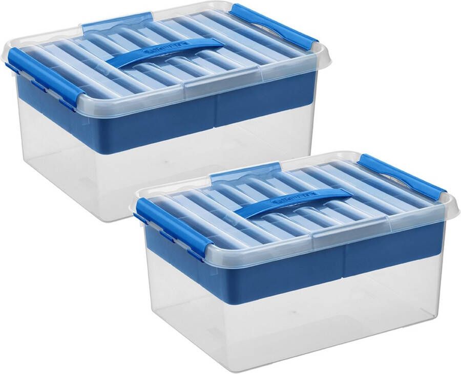 Sunware Q-line opbergbox met inzet 15L transparant blauw Set van 2