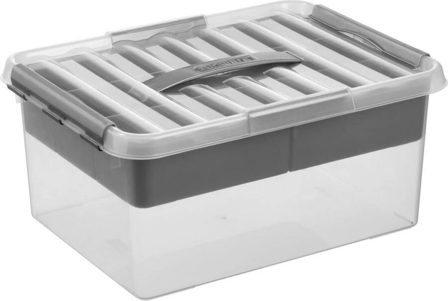 Sunware Q-line opbergbox met inzet 15L transparant metaal 40 x 30 x 18 cm