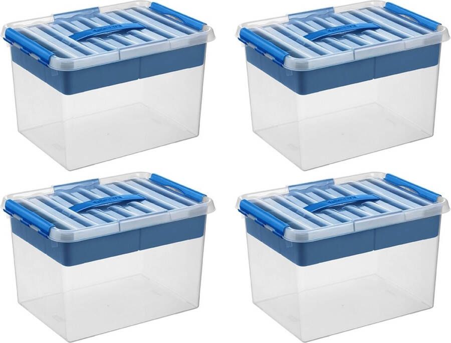 Sunware Q-line opbergbox met inzet 22L blauw Set van 4