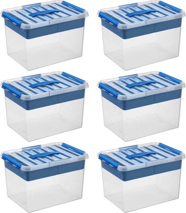 Sunware Q-line opbergbox met inzet 22L blauw Set van 6
