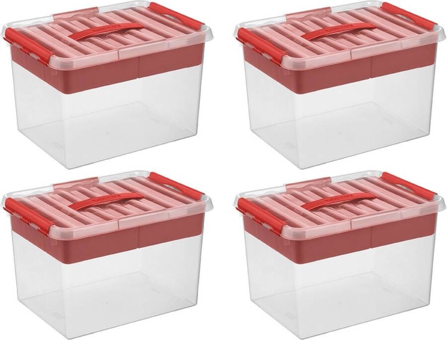 Sunware Q-line opbergbox met inzet 22L rood Set van 4