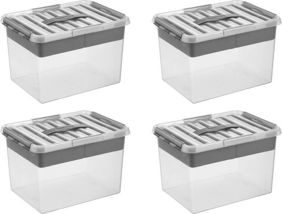 Sunware Q-line opbergbox met inzet 22L Set van 4 Transparant grijs