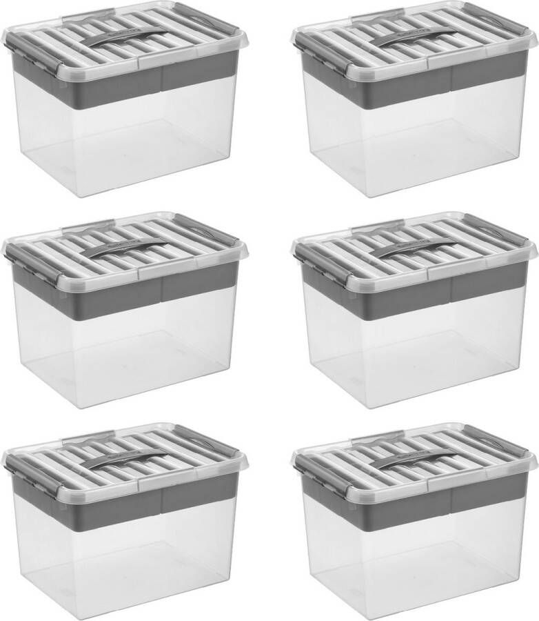 Sunware Q-line opbergbox met inzet 22L Set van 6 Transparant grijs