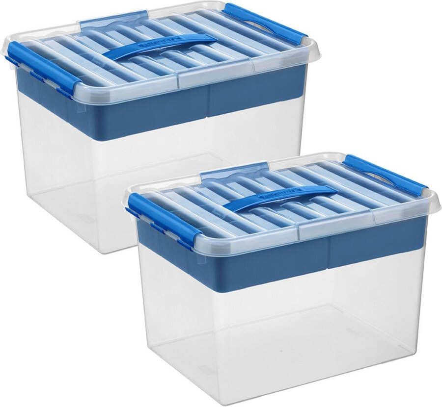 Sunware Q-line opbergbox met inzet 22L transparant blauw Set van 2