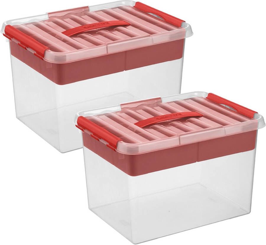 Sunware Q-line opbergbox met inzet 22L transparant rood Set van 2